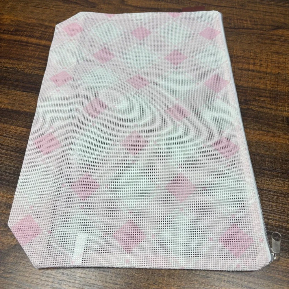 It's Sew Emma Mad for Plaid Project Bag Peony Pink Nylon Mesh Zipper Pouch New